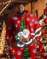 Men's Plus Size Christmas Snowman Santa Hoodie Set of Two
